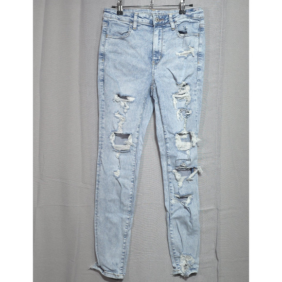 American Eagle Next Level Stretch Super High Rise Jeggings Women 8 Destructed - Picture 1 of 14